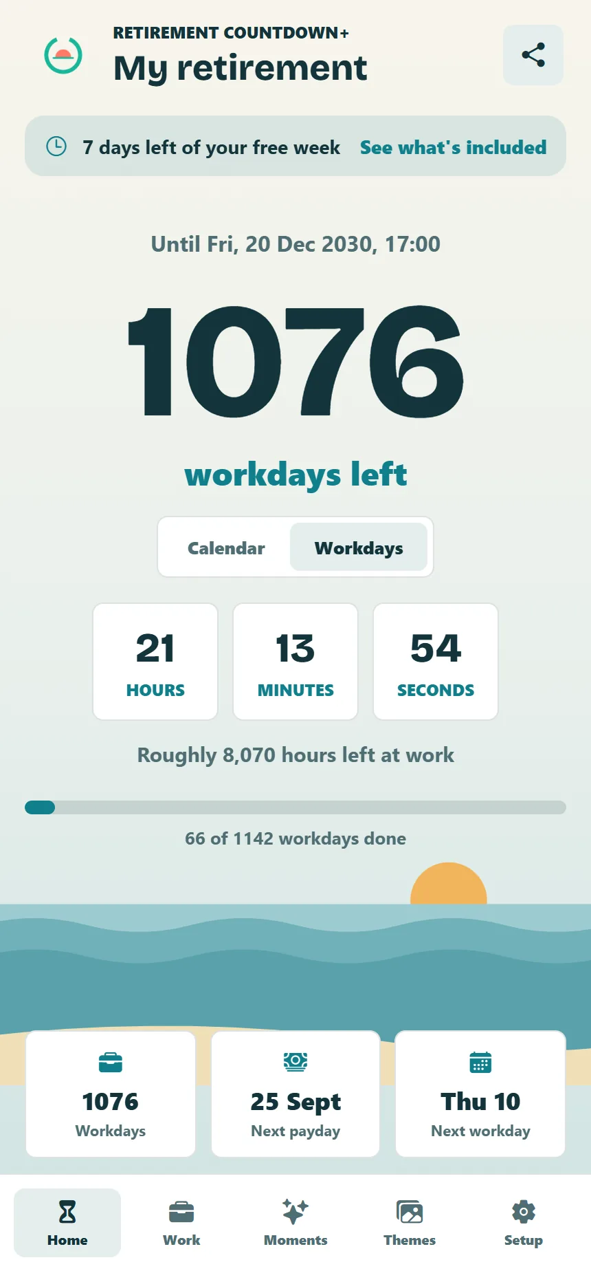 The app's home screen, whose day count the widget mirrors